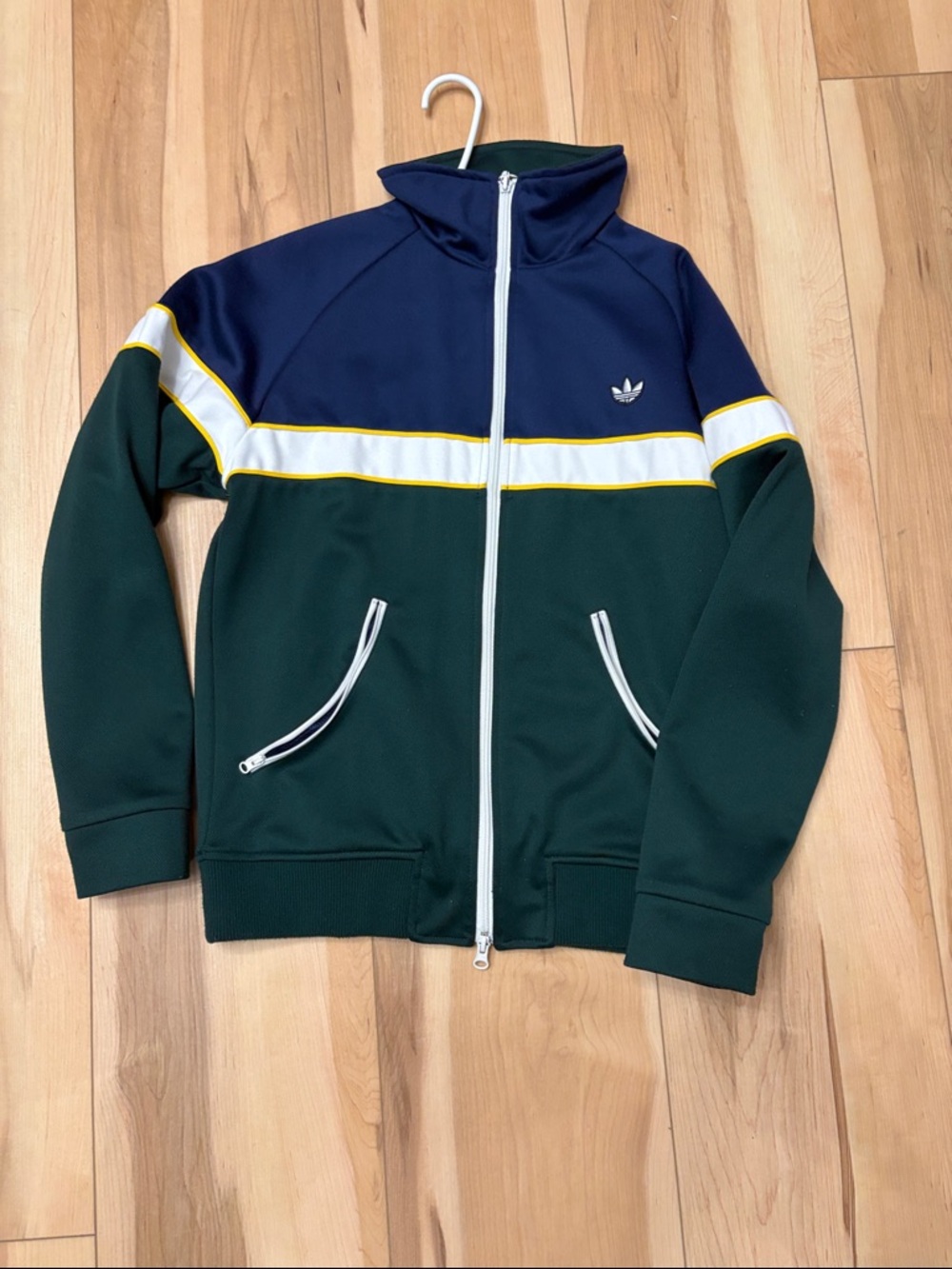 adidas Men’s Navy & Forest Green Zip-Up Track Jacket with White Trim